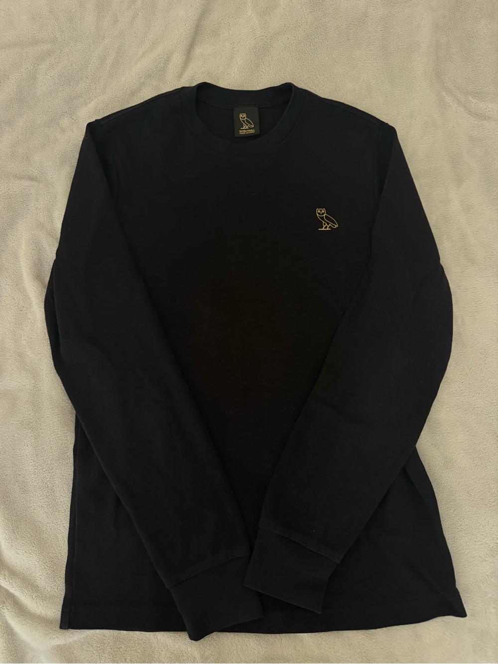 OVO Black Long Sleeve Tee with Gold Owl Logo